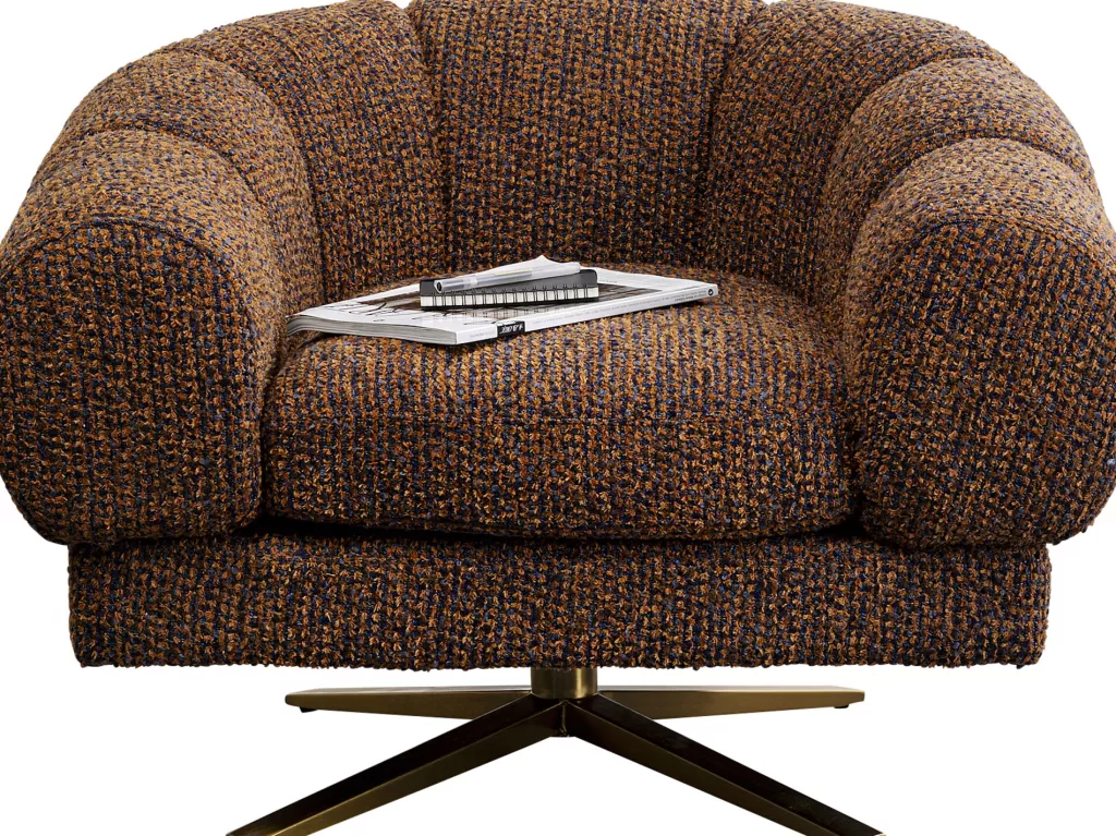 Fauteuil pivotant scandinave Janno - Design épuré et confort ergonomique, structure en bois teinté marron - KARE Collection