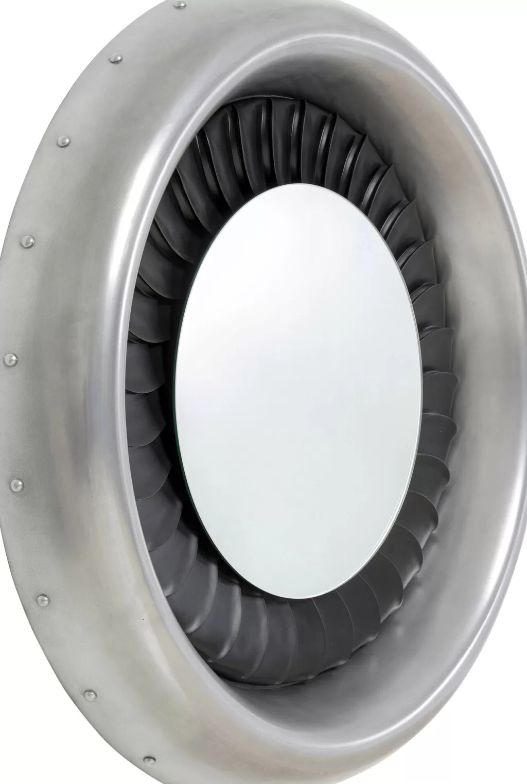 Miroir mural design Jet par KARE - Modèle contemporain en finition argenté et noir (diamètre 119 cm)
