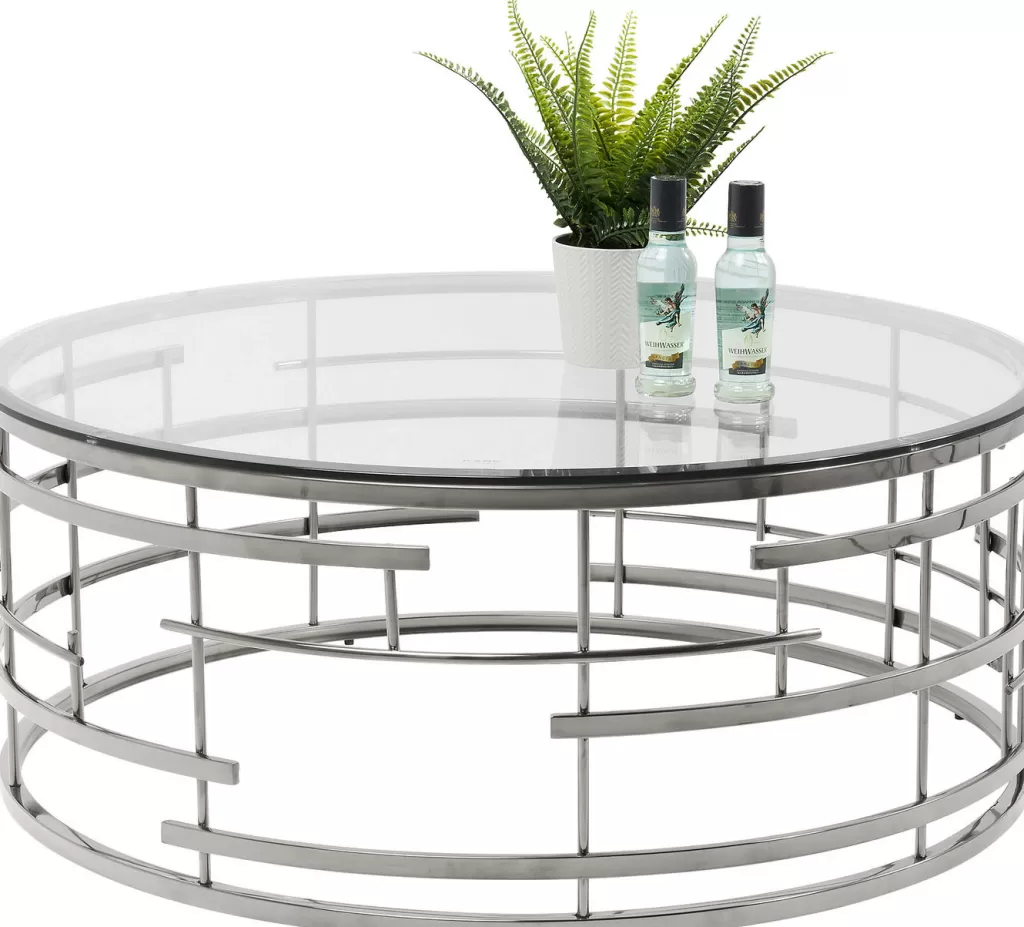 Table Basse Design Moderne KARE - Collection Jupiter, Finition Argent Métallisé, Diamètre 100 cm - Style Contemporain Élégant