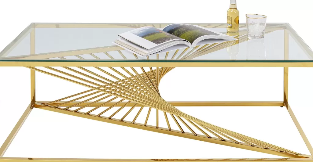 Table Basse Design Laser par KARE - Plateau en Verre Transparent Doré 120x60 cm - Élégance Moderne pour Votre Salon