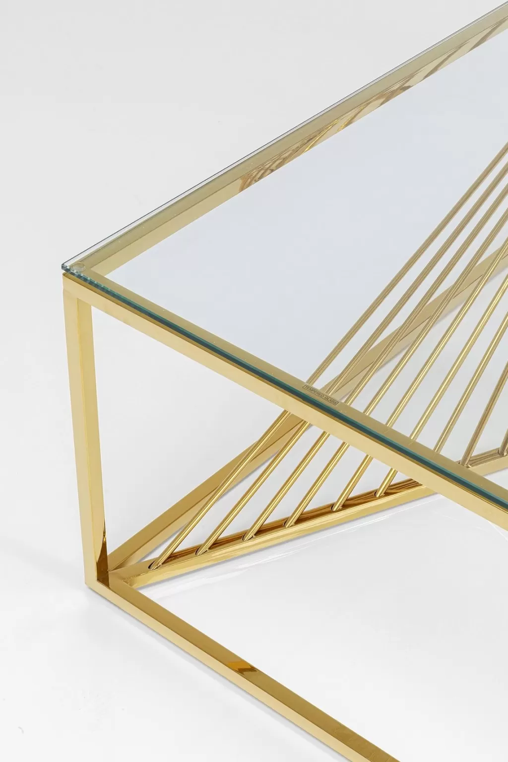 Table Basse Design Laser par KARE - Plateau en Verre Transparent Doré 120x60 cm - Élégance Moderne pour Votre Salon