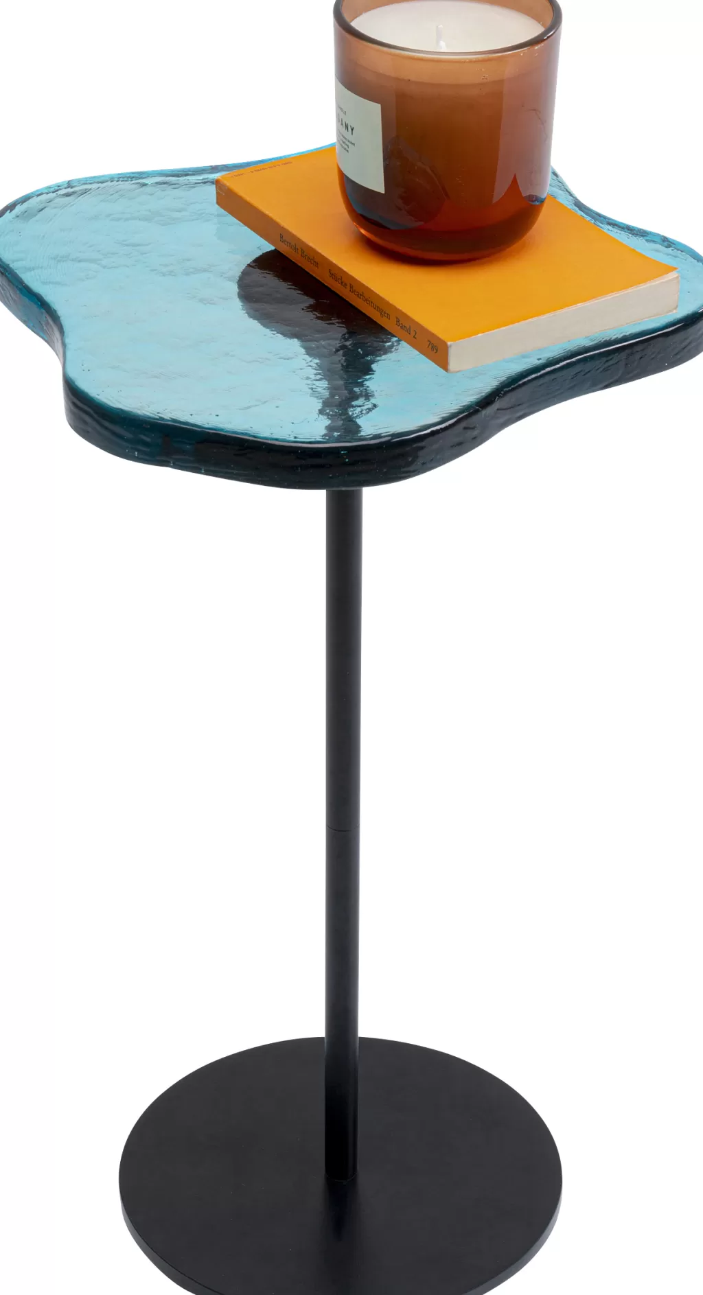 Table d'appoint design LAVA par KARE – Verre texturé et métal bleu océan – Diamètre 30 cm