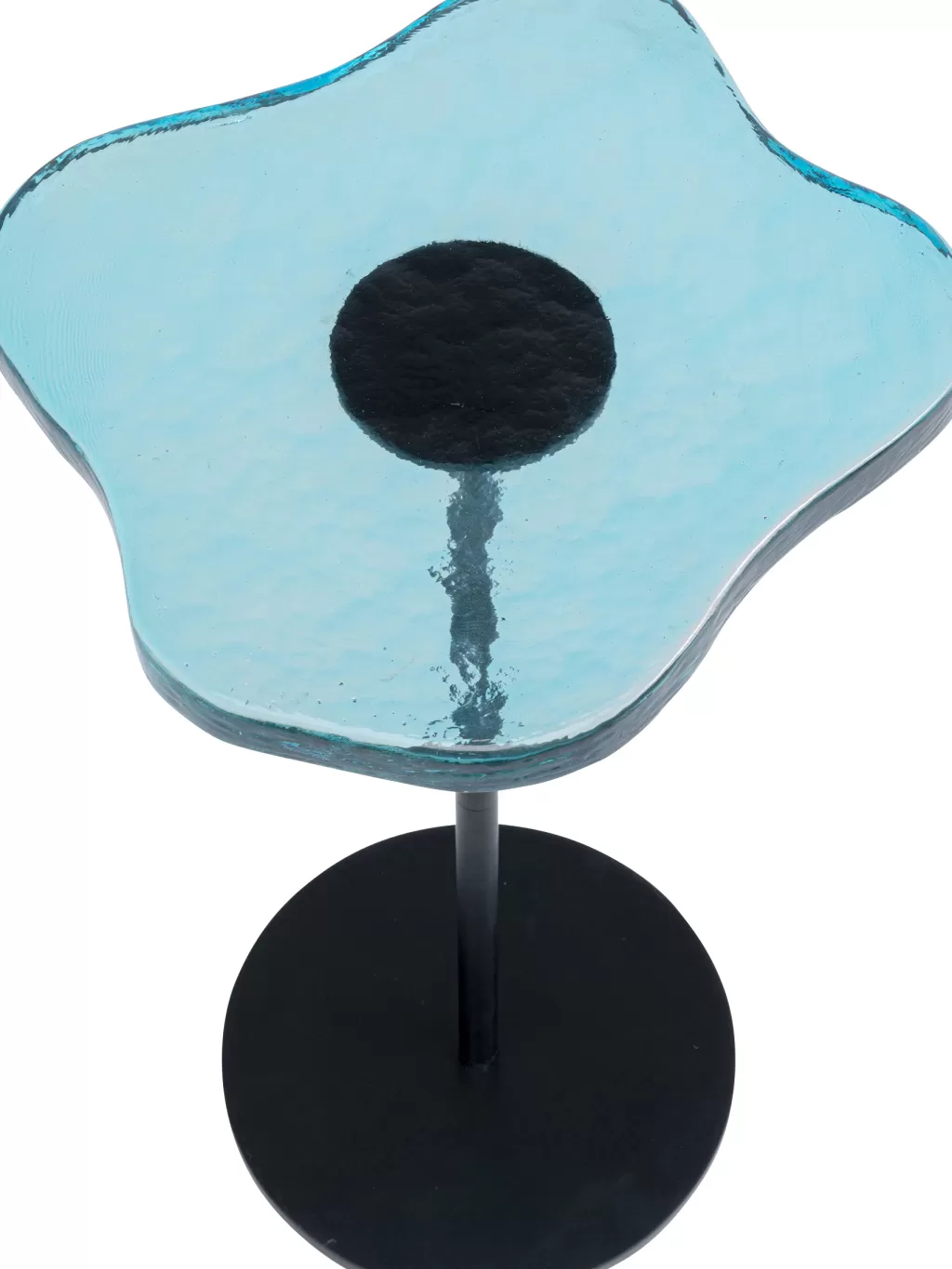 Table d'appoint design LAVA par KARE – Verre texturé et métal bleu océan – Diamètre 30 cm