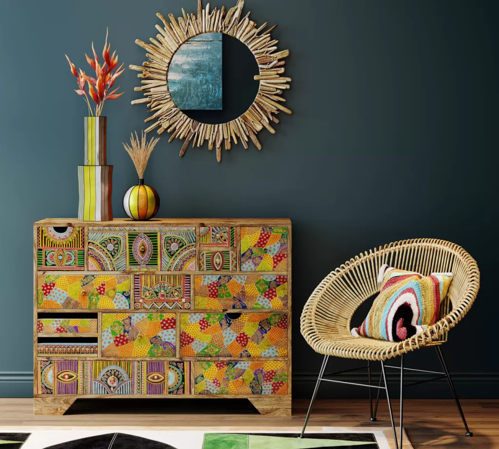 Miroir Design Contemporain KARE en Bois Massif - Déco Murale Élégante, Diamètre 82 cm