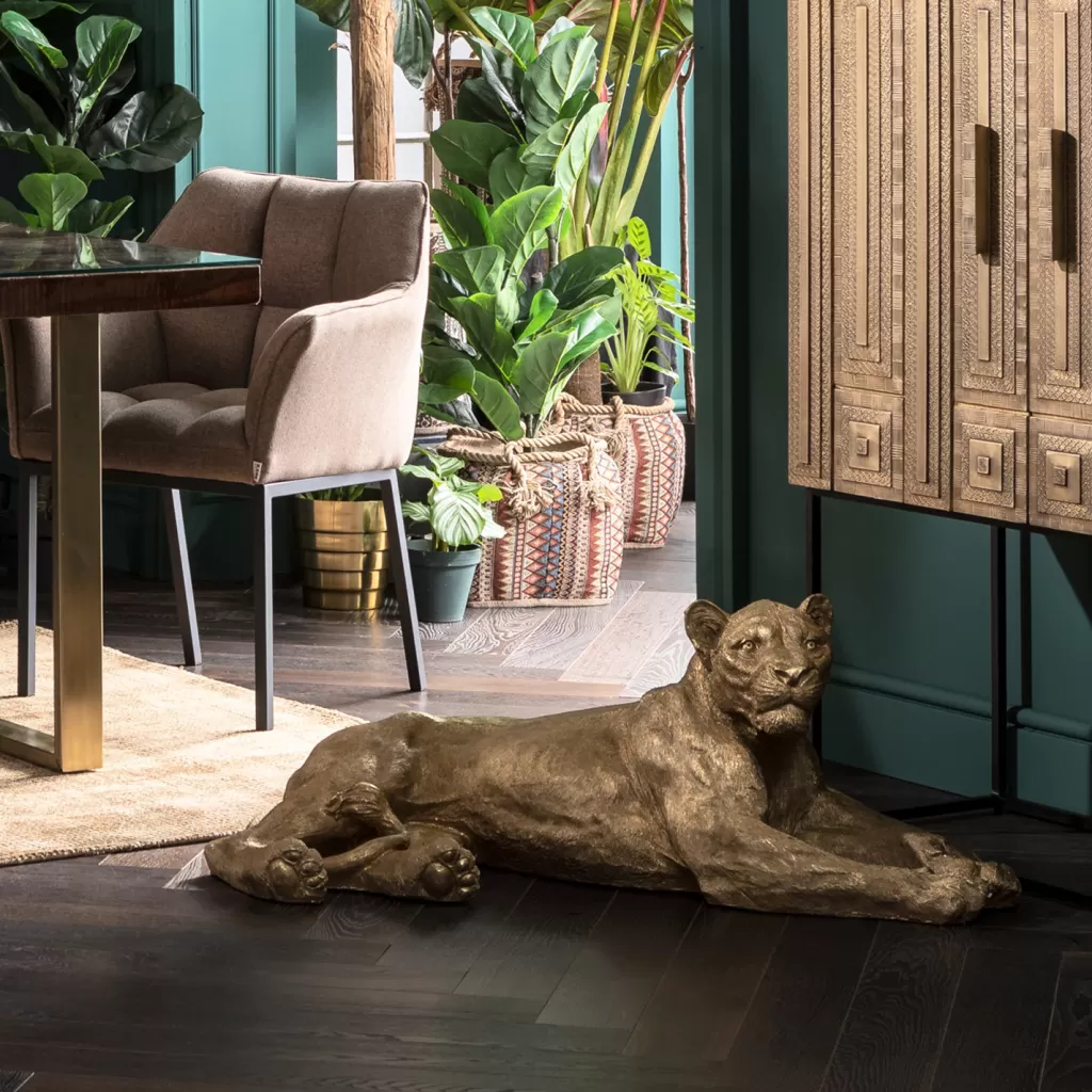 KARE Design - Sculpture Majestueuse de Lion Doré sur Piédestal - Objet Décoratif Élégant - 113 cm (Or)