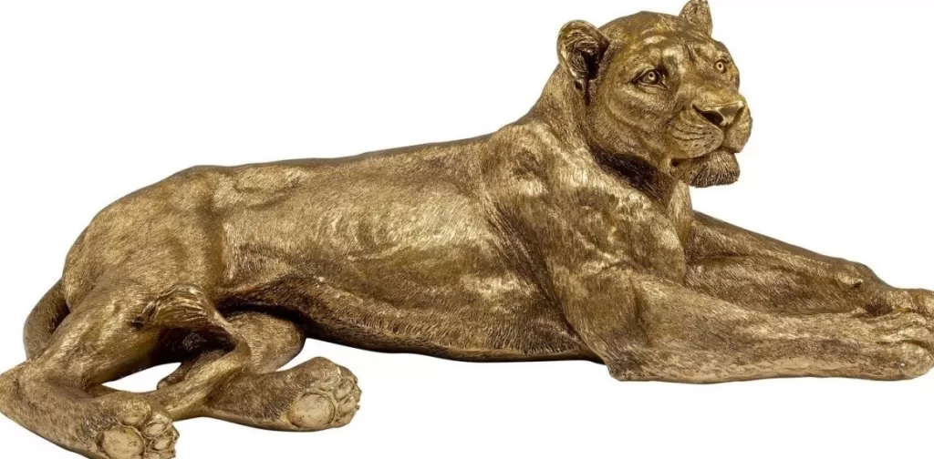 KARE Design - Sculpture Majestueuse de Lion Doré sur Piédestal - Objet Décoratif Élégant - 113 cm (Or)