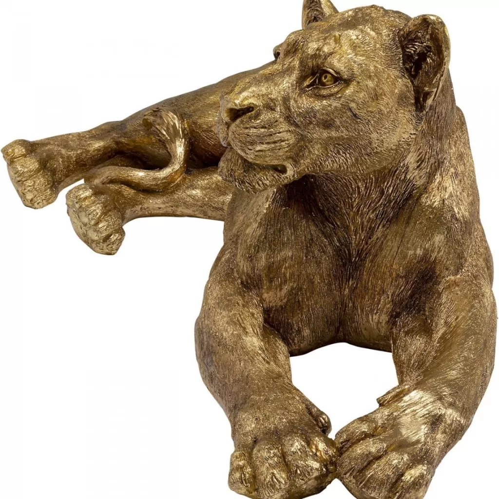 KARE Design - Sculpture Majestueuse de Lion Doré sur Piédestal - Objet Décoratif Élégant - 113 cm (Or)