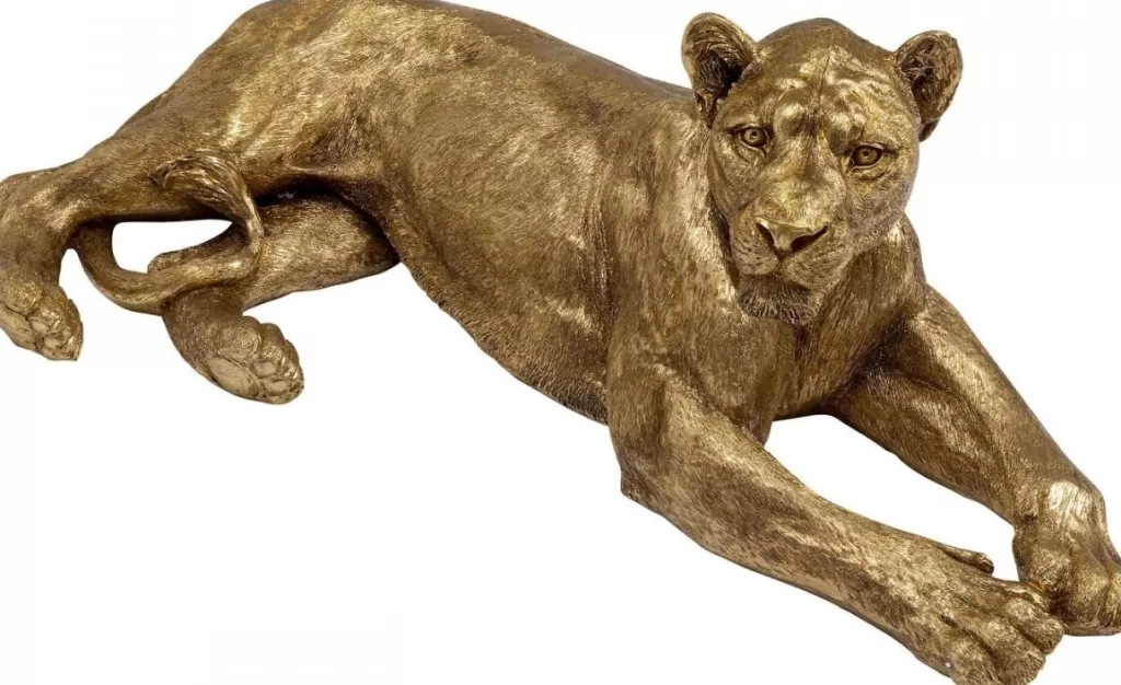 KARE Design - Sculpture Majestueuse de Lion Doré sur Piédestal - Objet Décoratif Élégant - 113 cm (Or)