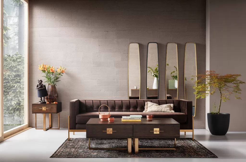 Canapé design loft contemporain 3 places - KARE, velours brun foncé
