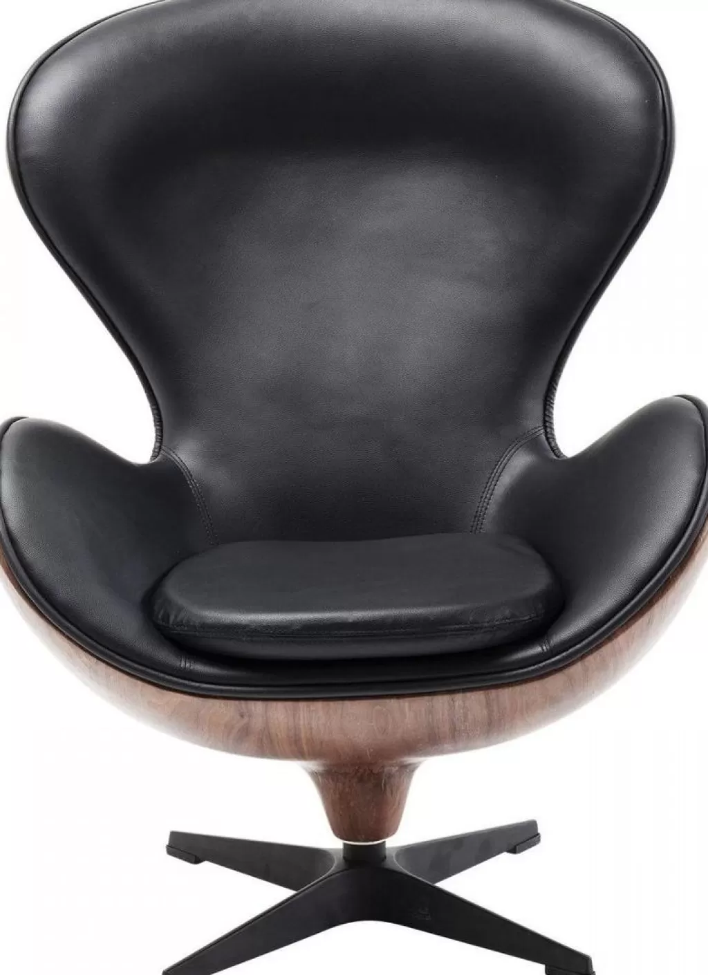 Fauteuil pivotant design KARE Lounge – Assise ergonomique en tissu noir et noyer