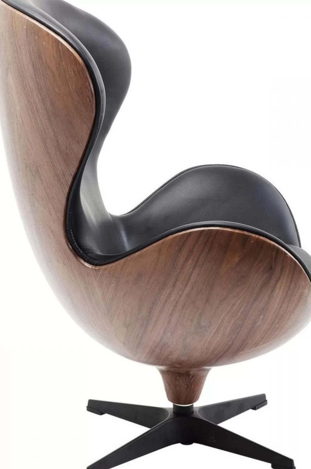 Fauteuil pivotant design KARE Lounge – Assise ergonomique en tissu noir et noyer