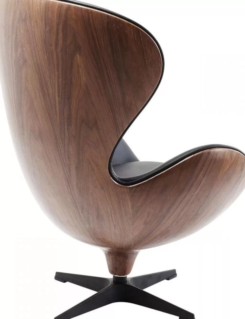 Fauteuil pivotant design KARE Lounge – Assise ergonomique en tissu noir et noyer