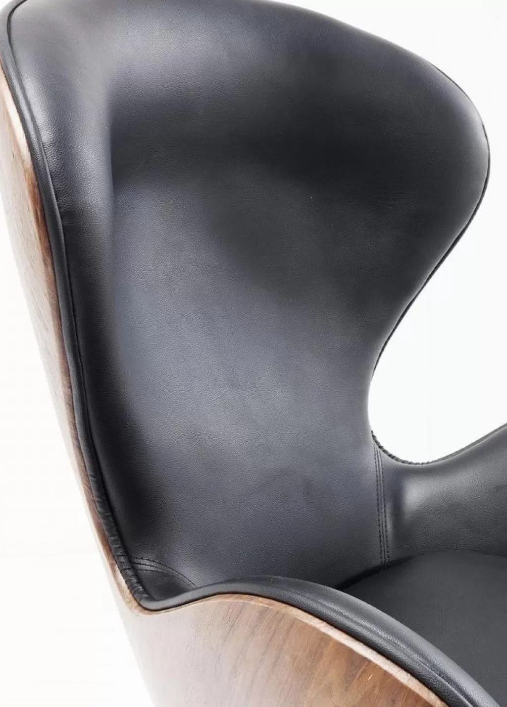 Fauteuil pivotant design KARE Lounge – Assise ergonomique en tissu noir et noyer