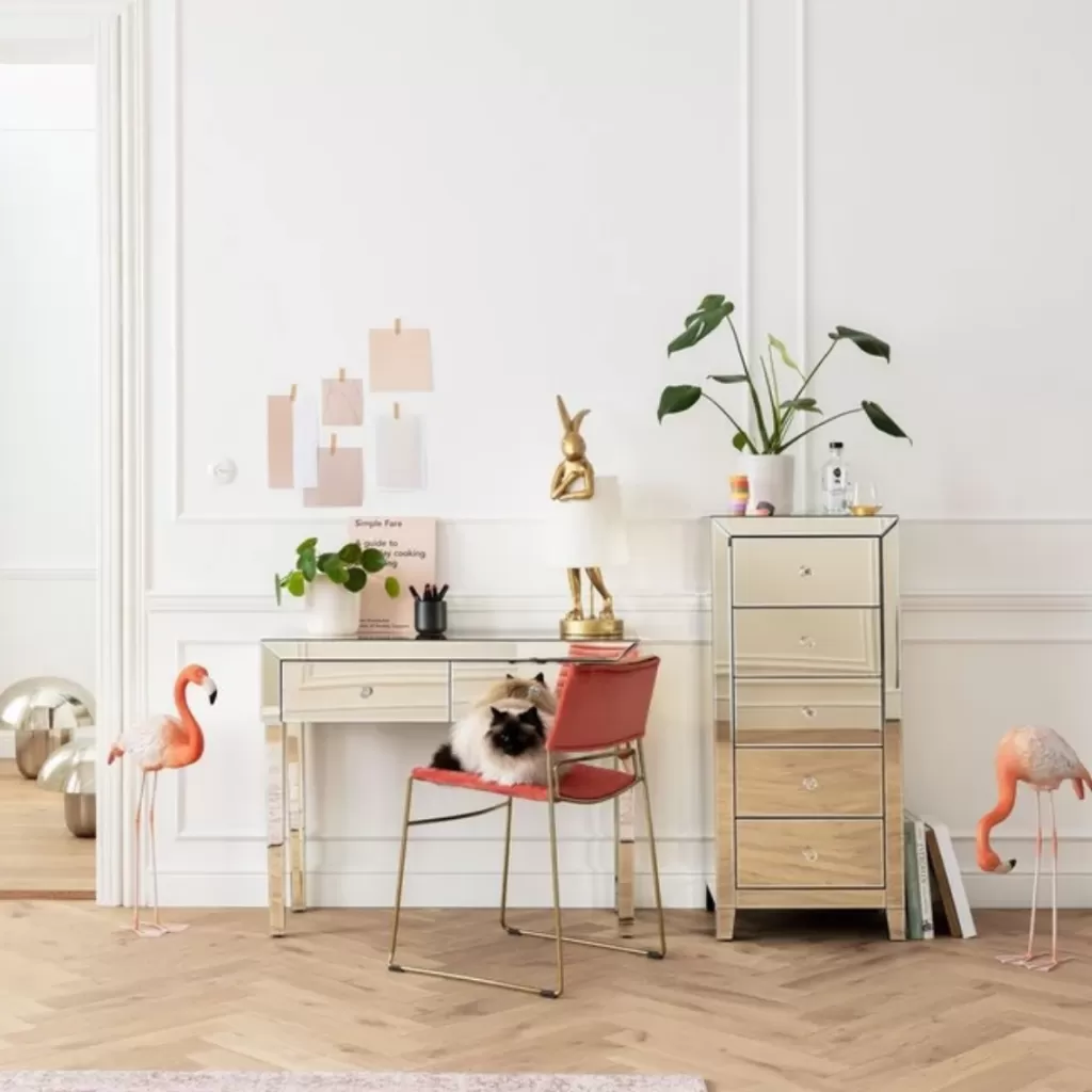 Console de Salon Élégante KARE Design - Plateau Nacré avec Insertion Miroir, Alliance d'Élégance et de Fonctionnalité pour Intérieur Contemporain