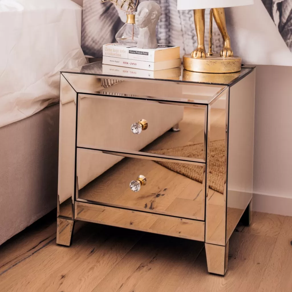 Table de Chevet Élégante avec 2 Tiroirs - Collection Luxury Pearl par KARE Design, Commode Compacte pour Chambre Moderne