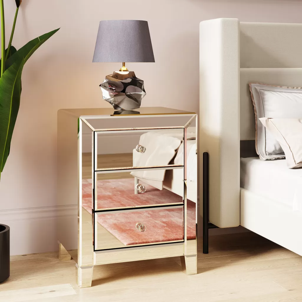 Commode de Chevet Design Scandinave avec 3 Tiroirs - Table de Nuit Élégante en Bois Massif par KARE, Solution de Rangement Charme Nordique pour Chambre Contemporaine