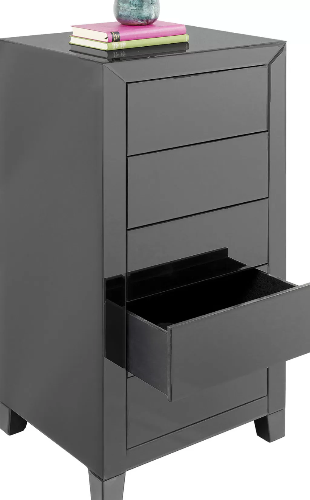 Commode Élégante KARE Design 5 Tiroirs - Meuble de Rangement Haut avec Mécanisme Push Gris Anthracite 

Design Luxe avec Tiroirs Coulissants Silencieux - Commode Fonctionnelle pour Chambre et Entrée 

Meuble de Stockage Haut de Gamme - Finition Résistante aux Rayures en Gris Sophistiqué