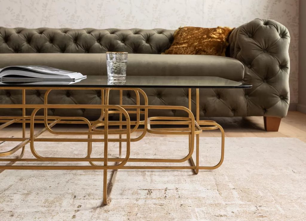 Table Basse Design Meander Doré - Modèle Élégant 140x80 cm par KARE, Idéale pour Salon Contemporain