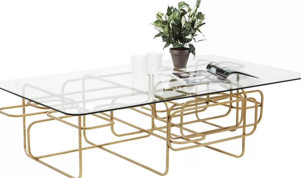 Table Basse Design Meander Doré - Modèle Élégant 140x80 cm par KARE, Idéale pour Salon Contemporain