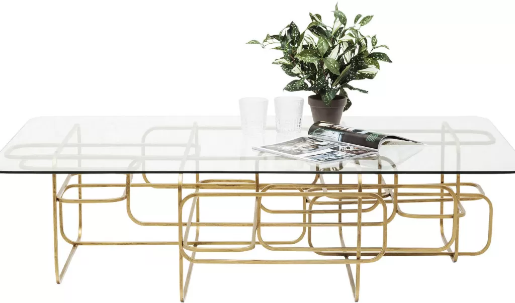 Table Basse Design Meander Doré - Modèle Élégant 140x80 cm par KARE, Idéale pour Salon Contemporain