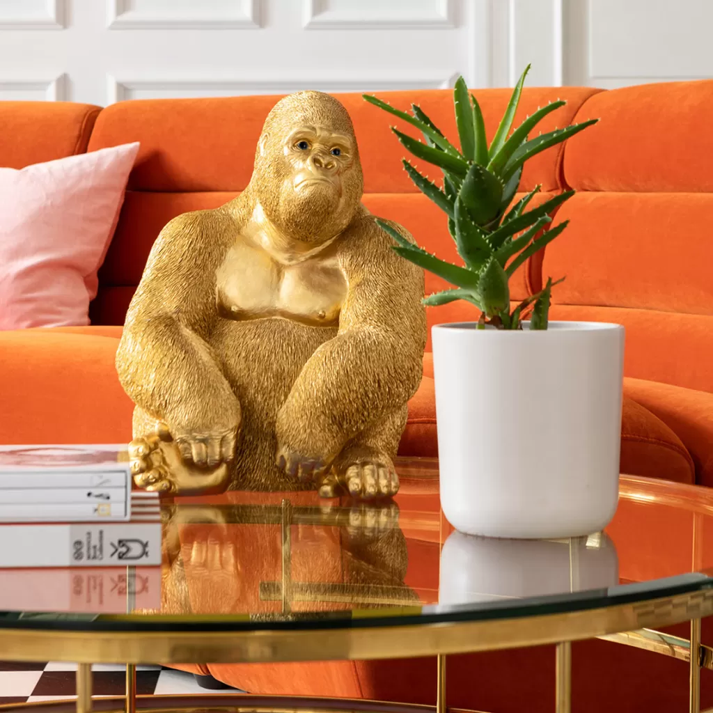 KARE Design - Sculpture Animale Singe Gorille en Doré, Décorative, Taille Moyenne 39 cm - Idée Cadeau Élégante pour Intérieur