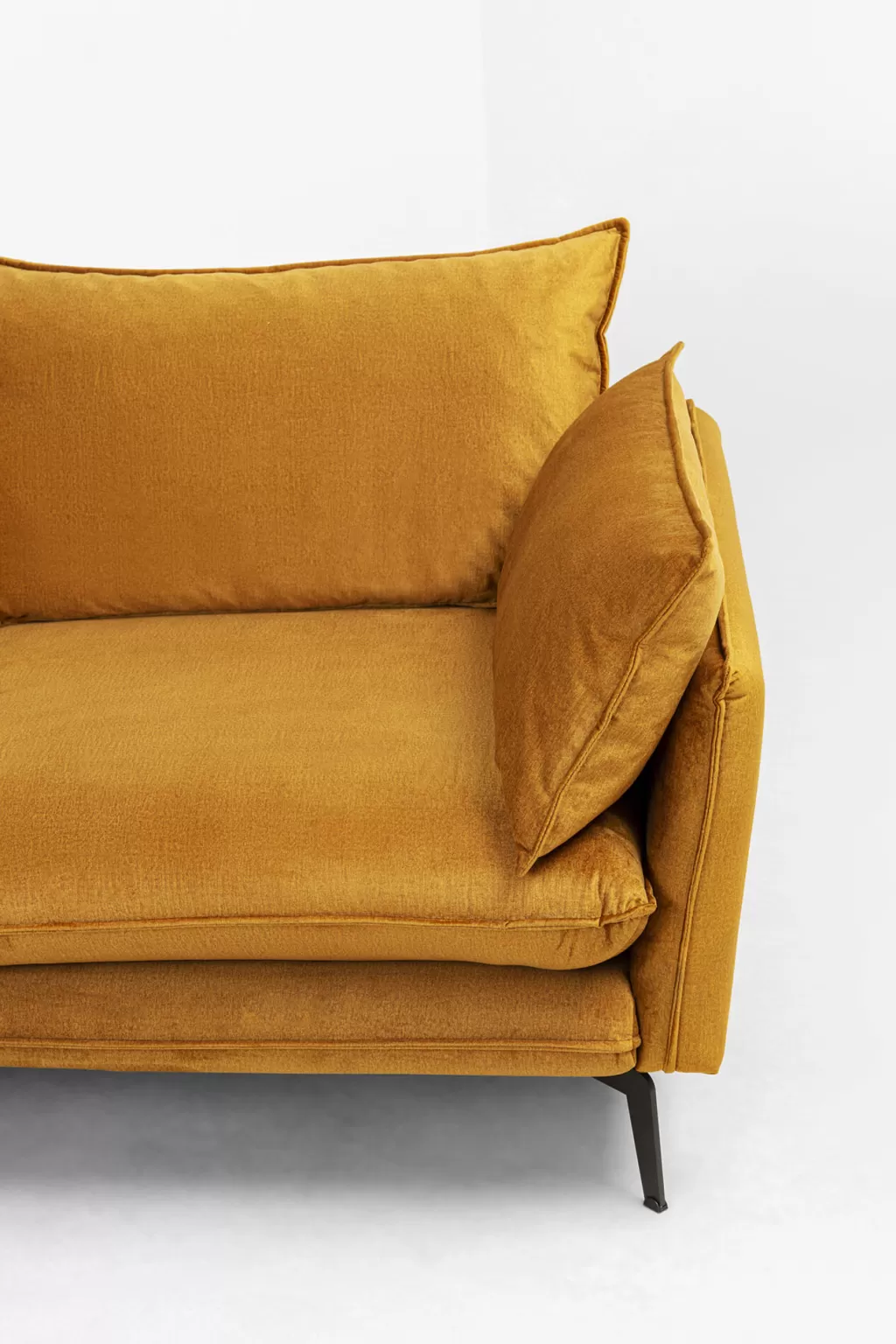 Canapé d'angle Monza en velours épicé - Conception KARE, dimensions sur mesure (296 cm, côté gauche), élégance moderne pour votre salon