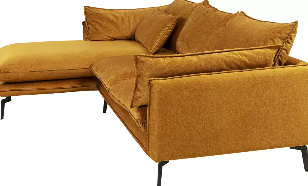 Canapé d'angle Monza en velours épicé - Conception KARE, dimensions sur mesure (296 cm, côté gauche), élégance moderne pour votre salon