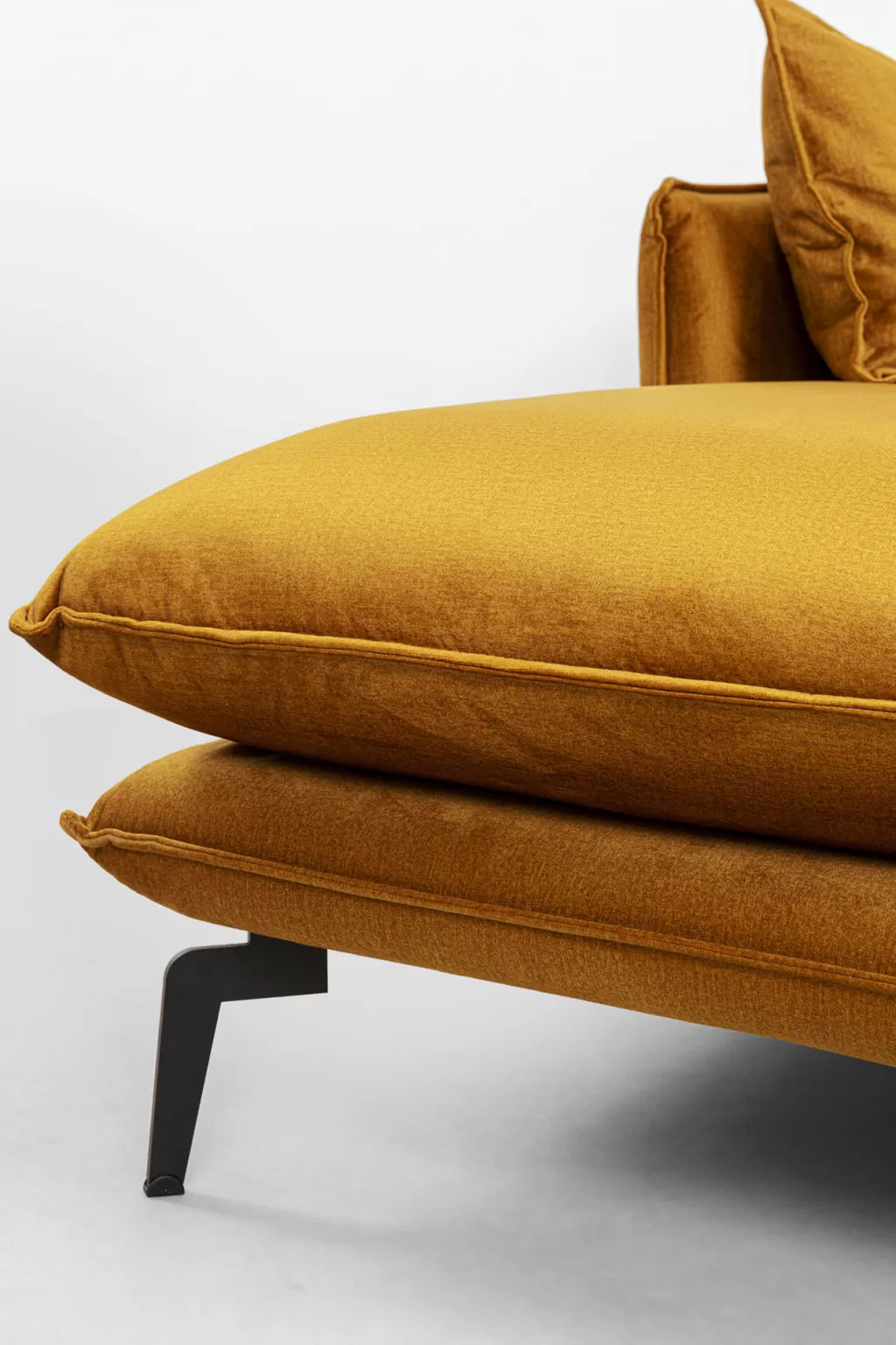 Canapé d'angle Monza en velours épicé - Conception KARE, dimensions sur mesure (296 cm, côté gauche), élégance moderne pour votre salon