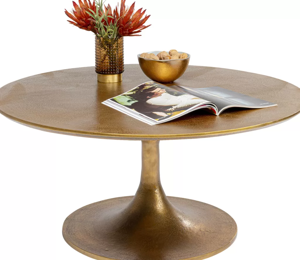 Table Basse Élégante en Laiton Poli - Design Intemporel Marocain par KARE, Diamètre 91 cm pour Salon Moderne