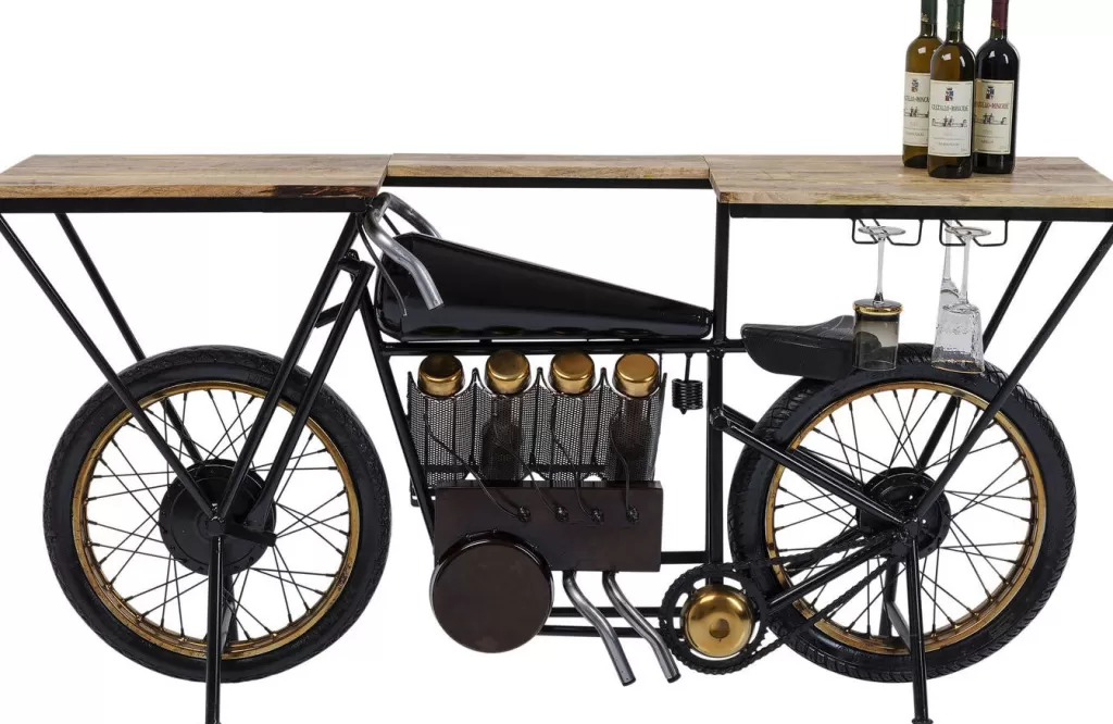 Table de bar contemporaine style motard - Design audacieux en noir profond par KARE, idéale pour décor d'intérieur industriel ou salon moderne