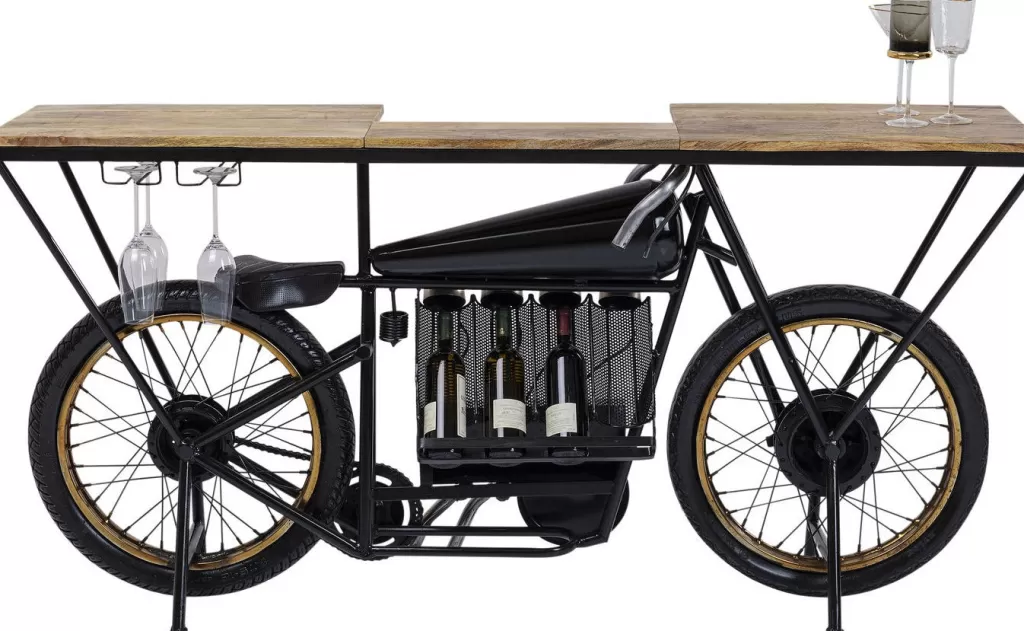 Table de bar contemporaine style motard - Design audacieux en noir profond par KARE, idéale pour décor d'intérieur industriel ou salon moderne