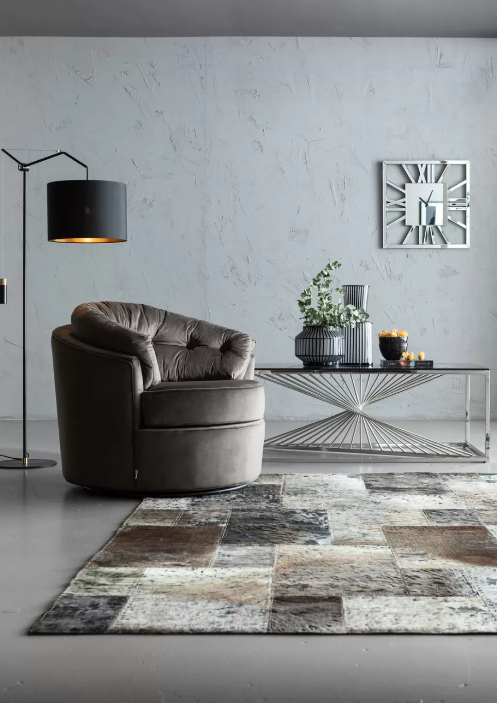Fauteuil pivotant design Music Hall - Gris anthracite texturé | KARE Design, intempérelle élégance scandinave pour votre salon