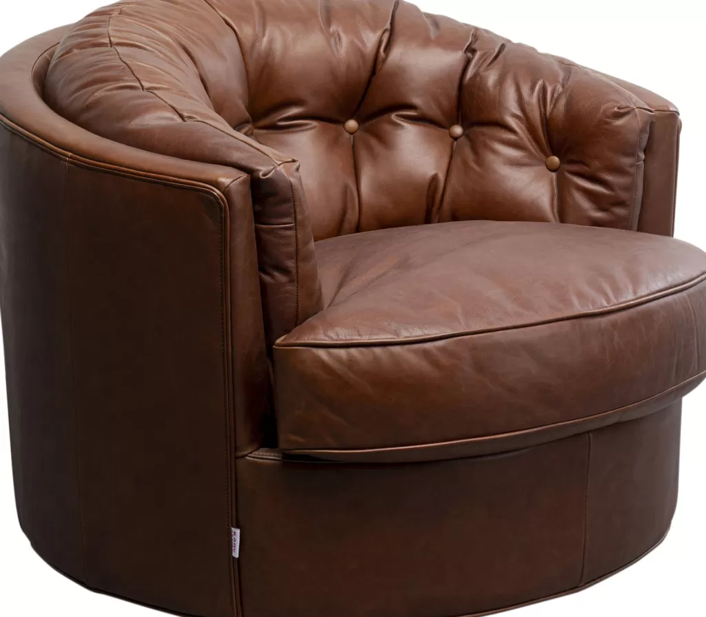 Fauteuil pivotant design Music Hall en cuir véritable marron - KARE Design, élégance intemporelle