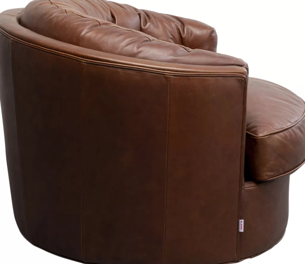Fauteuil pivotant design Music Hall en cuir véritable marron - KARE Design, élégance intemporelle
