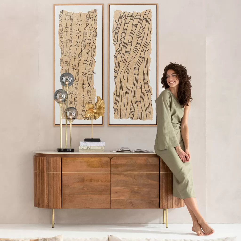 Tableau mural stylisé encadré - Motifs tribaux contemporains - Collection Native Spirals par KARE Design - Format 50 x 150 cm