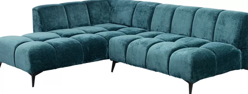 Canapé d'angle gauche Nia Glam en velours vert émeraude - Longueur 2m50, design contemporain KARE