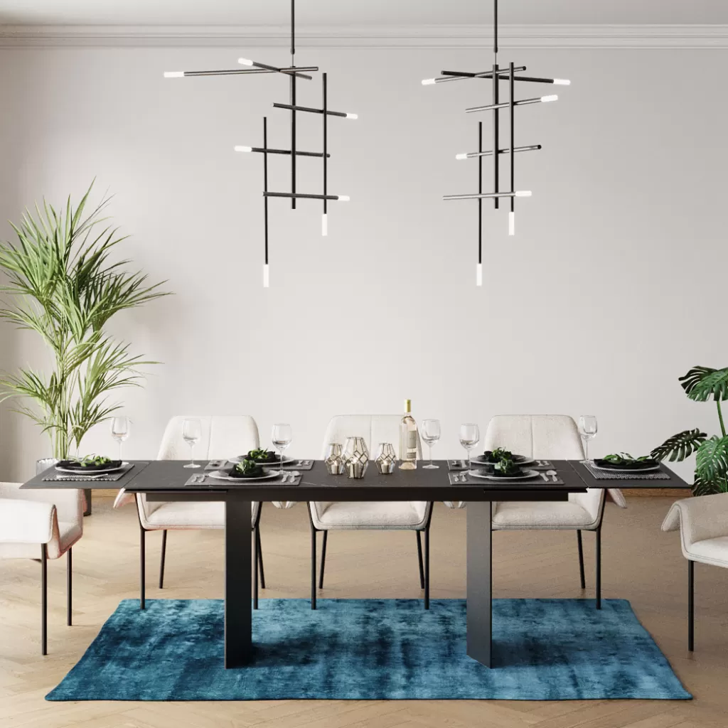 Table à manger extensible Novel - Design moderne en céramique noire 180x90 cm (2 rallonges incluses) - KARE Collection Premium