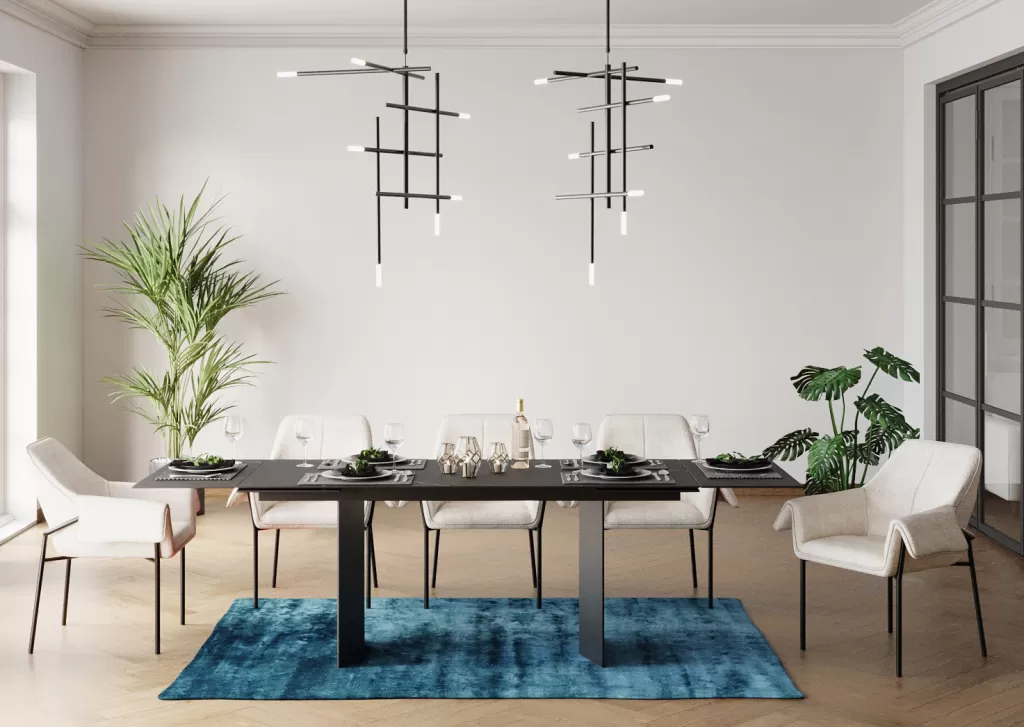 Table à manger extensible Novel - Design moderne en céramique noire 180x90 cm (2 rallonges incluses) - KARE Collection Premium