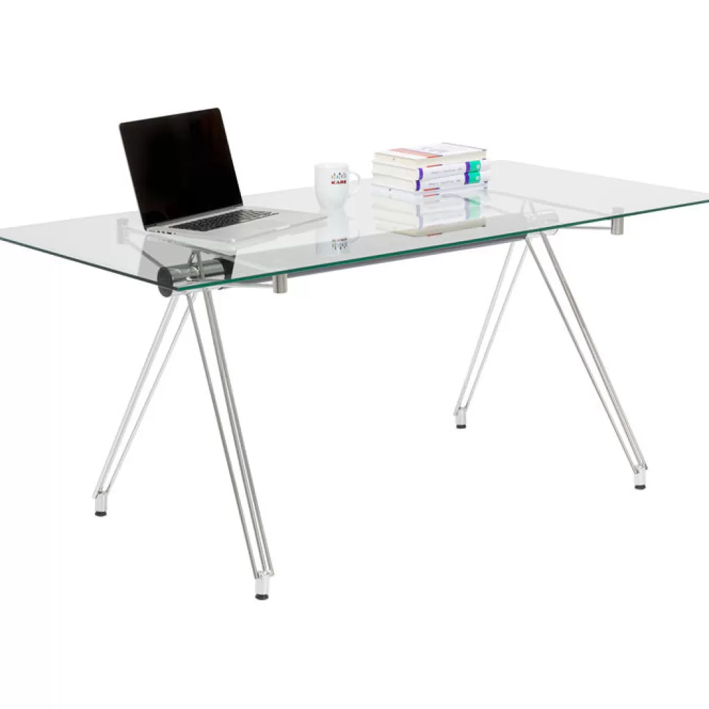 Bureau Moderne KARE Design - Plateau en Verre Trempé 160x80 cm, Bureau Élégant pour Espace Professionnel ou Domicile, Design Contemporain avec Surface Durable, Idéal pour un Espace de Travail Élégant
