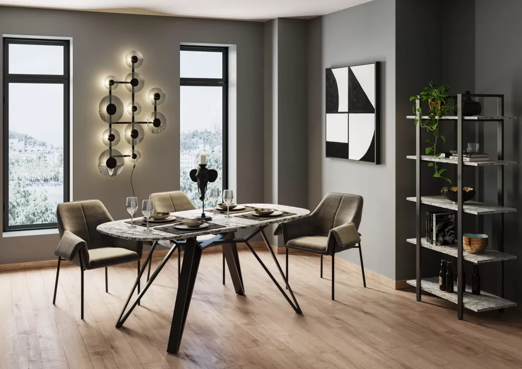 Table basse design Okinawa KARE - Plateau granit & structure acier brossé 180 x 90 cm  

Elégante table contemporaine inspirée de la collection Okinawa, alliant robustesse et esthétique avec son plateau en granit poli et son châssis métallique aux finitions satinées. Dimensions généreuses 180 cm de longueur pour 90 cm de largeur.