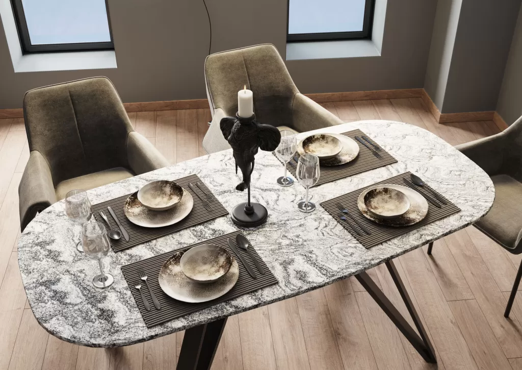 Table basse design Okinawa KARE - Plateau granit & structure acier brossé 180 x 90 cm  

Elégante table contemporaine inspirée de la collection Okinawa, alliant robustesse et esthétique avec son plateau en granit poli et son châssis métallique aux finitions satinées. Dimensions généreuses 180 cm de longueur pour 90 cm de largeur.