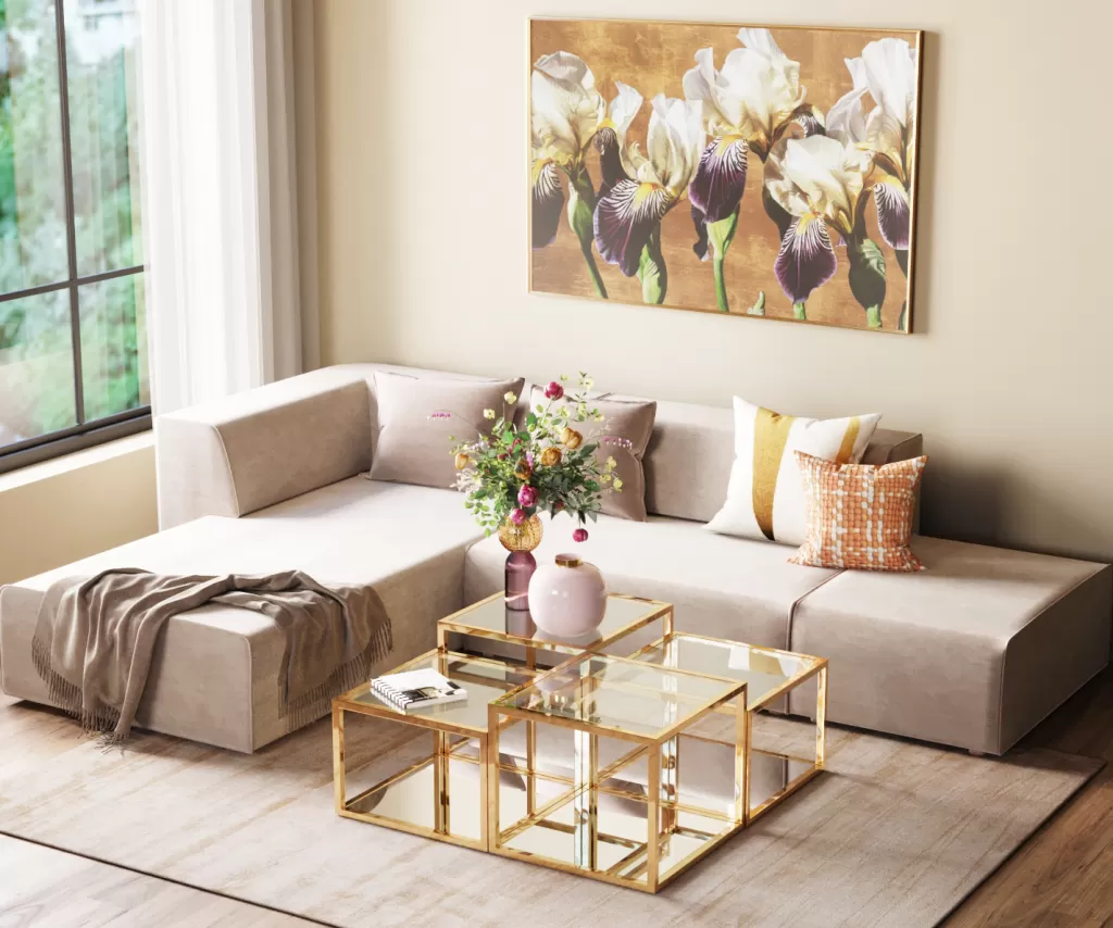 Table Basse Orion par KARE Design - Lot de 4 Pièces Dorées, Élégance Contemporaine pour Votre Salon