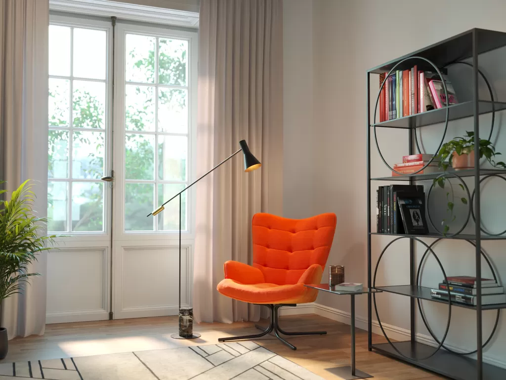 Fauteuil pivotant Oscar de KARE design - Velours doux et élégant dans un orange vibrante, alliant confort exceptionnel et esthétique contemporaine