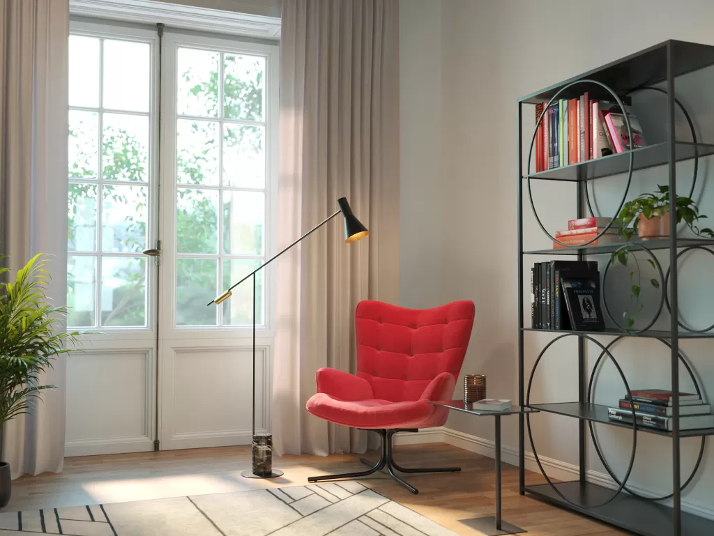 Fauteuil pivotant Oscar velours rouge par KARE Design - Assise ergonomique et style scandinave raffiné