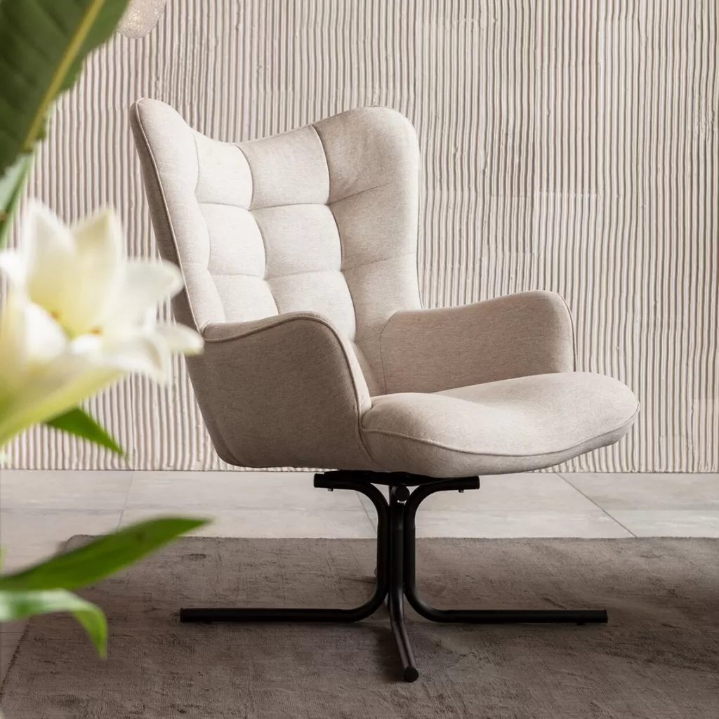 Fauteuil pivotant Oscar design scandinave - Cuir souple crème par KARE, Confort ergonomique ajustable