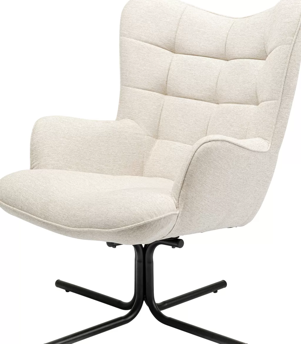 Fauteuil pivotant Oscar design scandinave - Cuir souple crème par KARE, Confort ergonomique ajustable