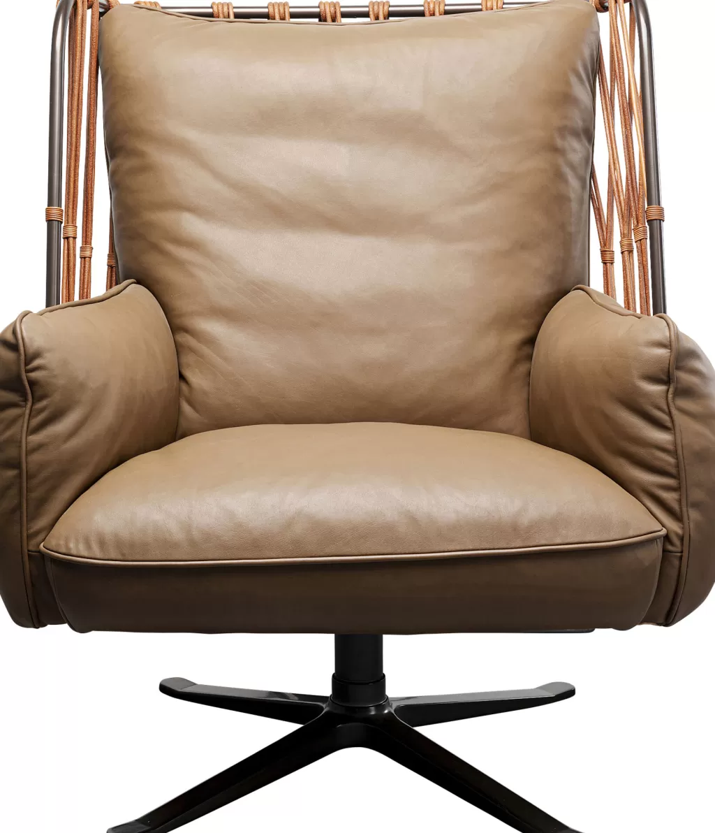 Fauteuil pivotant design élégant en cuir texturé marron - KARE Design - Collection Paradiso  
Style contemporain avec mécanisme rotatif silencieux - Intérieur cosy assuré  
Idéal pour salon ou espace détente - Revêtement résistant et entretien facile
