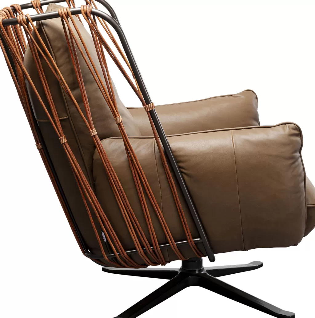 Fauteuil pivotant design élégant en cuir texturé marron - KARE Design - Collection Paradiso  
Style contemporain avec mécanisme rotatif silencieux - Intérieur cosy assuré  
Idéal pour salon ou espace détente - Revêtement résistant et entretien facile