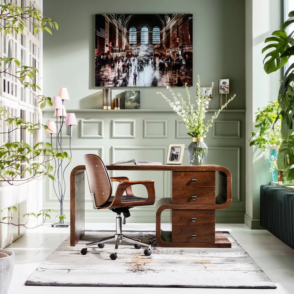 Fauteuil de Bureau Design Patron par KARE - Siège Ergonomique en Tissu Noisette, Confort Adaptable pour Espace Pro