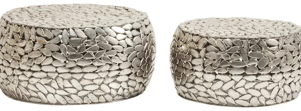 KARE Design - Duo de Tables Basses Galets Luxe en Finition Argent Métallisé, Style Contemporain pour Salon Élégant